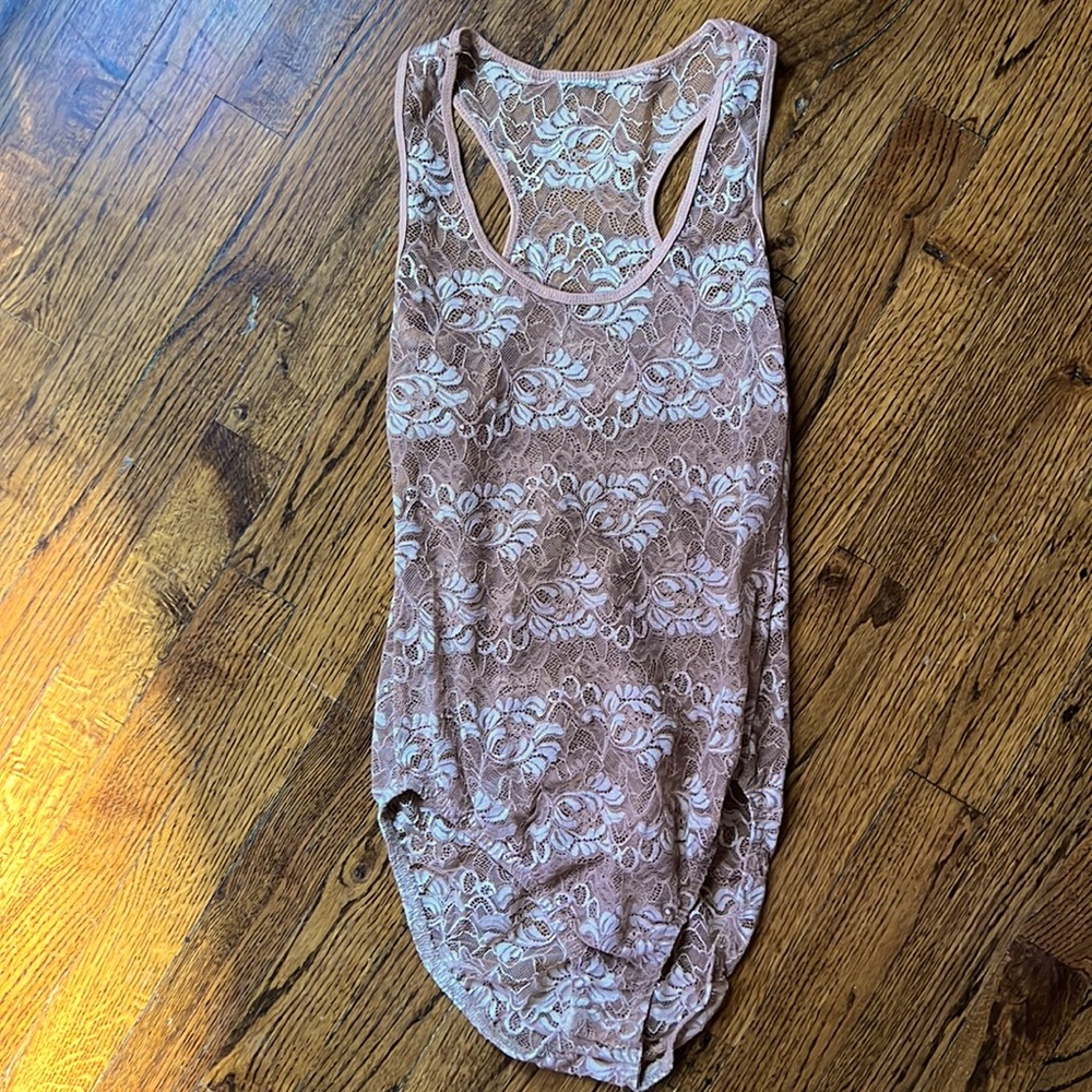Nude Stretch Lace Snap Crotch Bodysuit Size Small/4